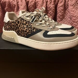 COACH CitySole Sneaker in Natural Brown, White and Leopard Print, Size 10